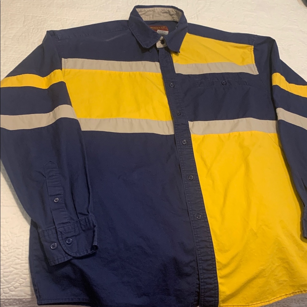 Rustler Wrangler Mens Western ButtonUp Blue,Yellow,Tan PreOwned Shirt Size XL